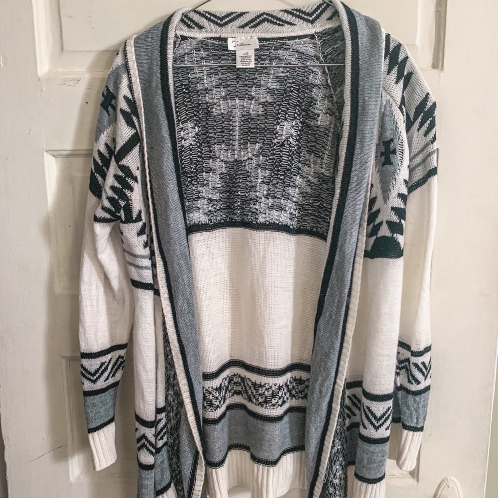 Aztec print open front cardigan sweater